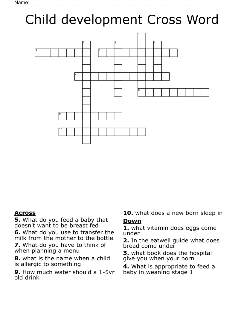 Child development Cross Word
