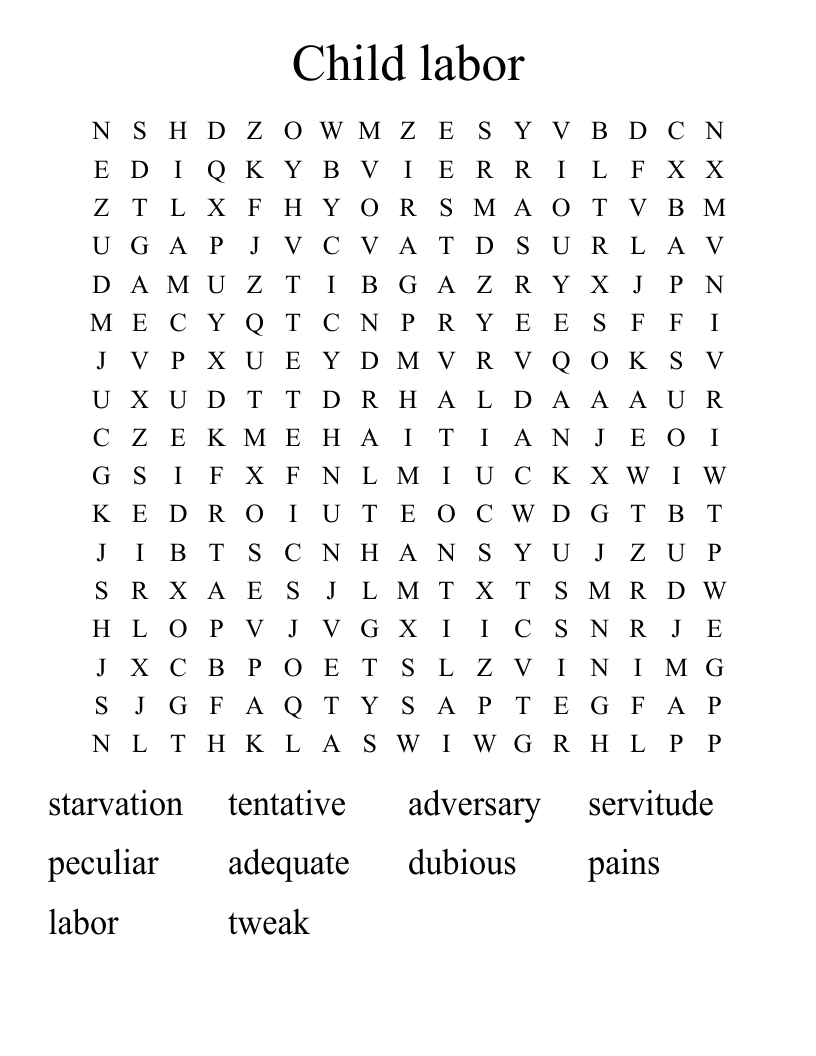Child labor Word Search