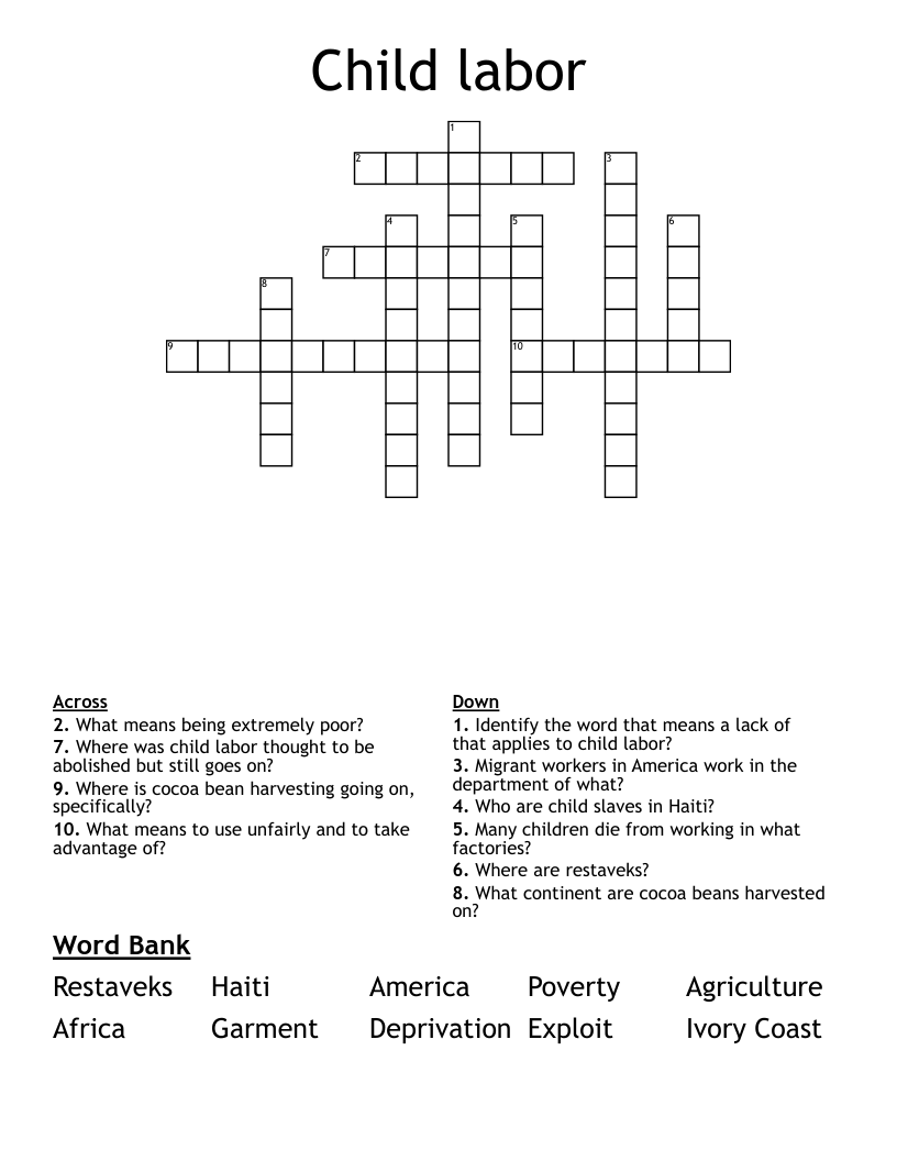 Child labor Crossword