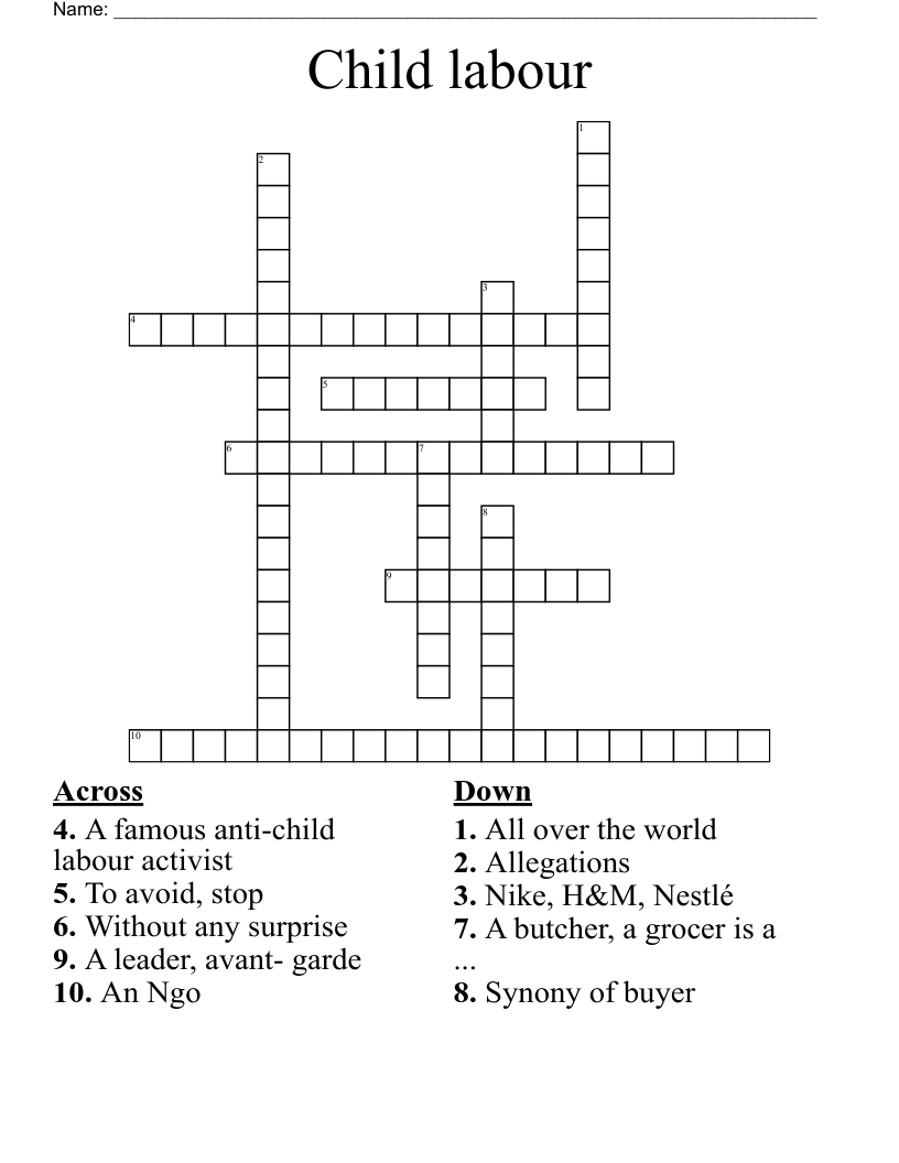Child labour Crossword