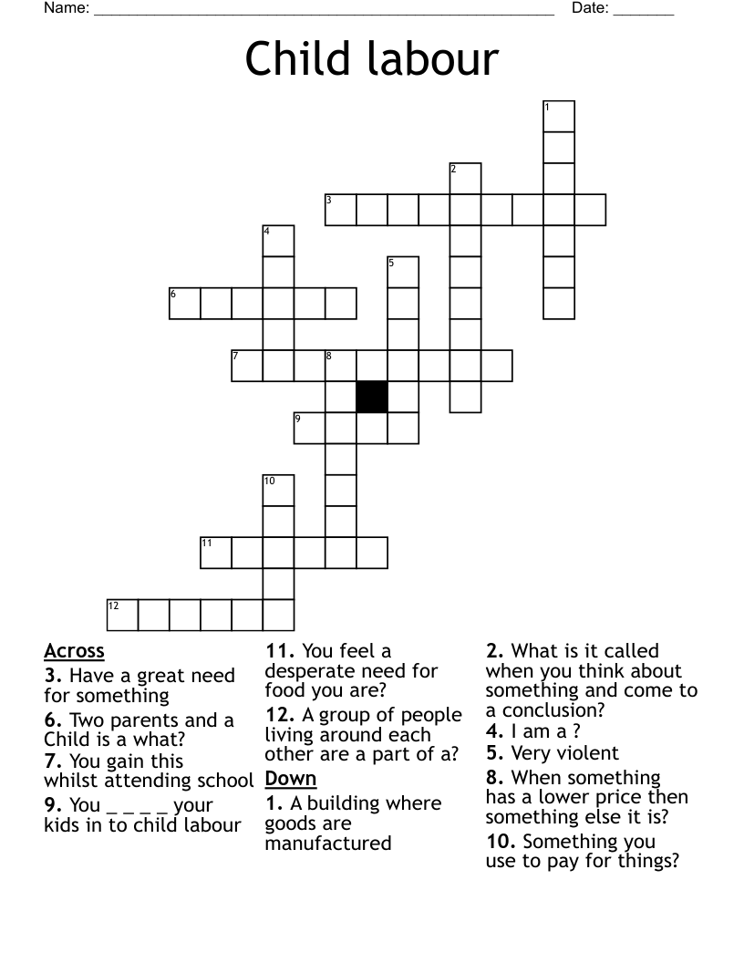 Child labour Crossword