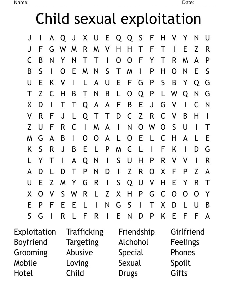Child sexual exploitation Word Search