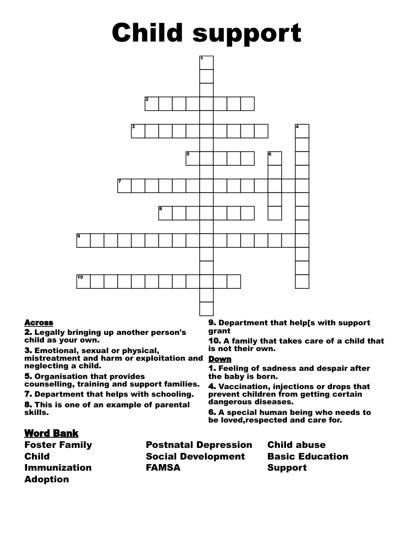 Child support Crossword