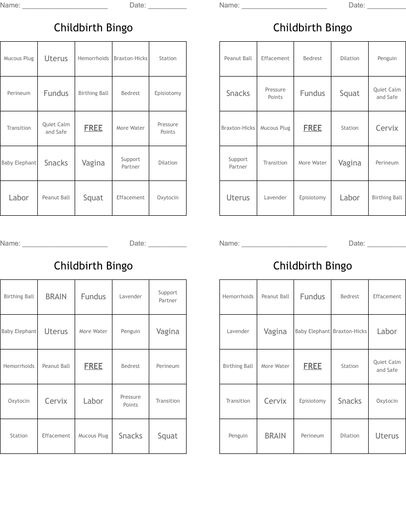 Childbirth Bingo 