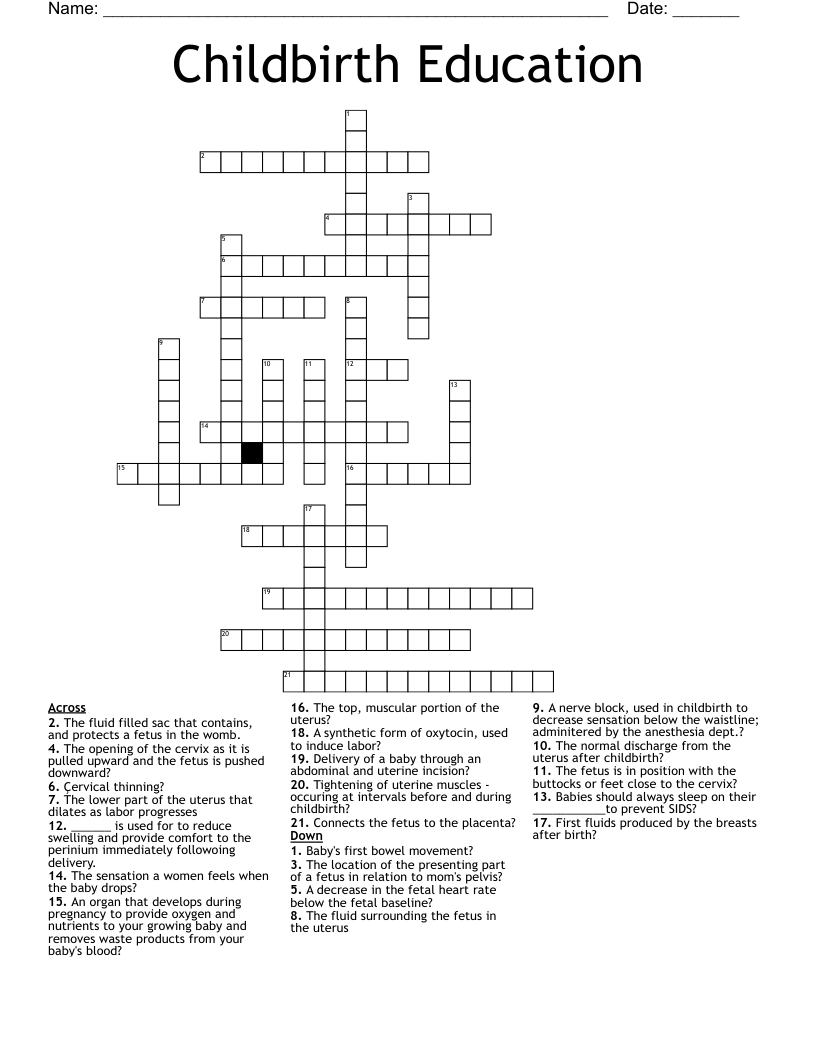 Childbirth Education Crossword