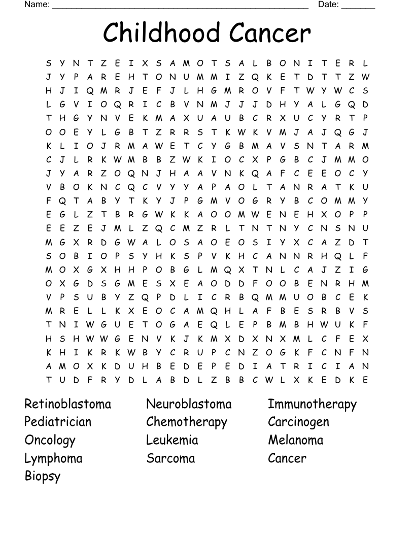 Childhood Cancer  Word Search