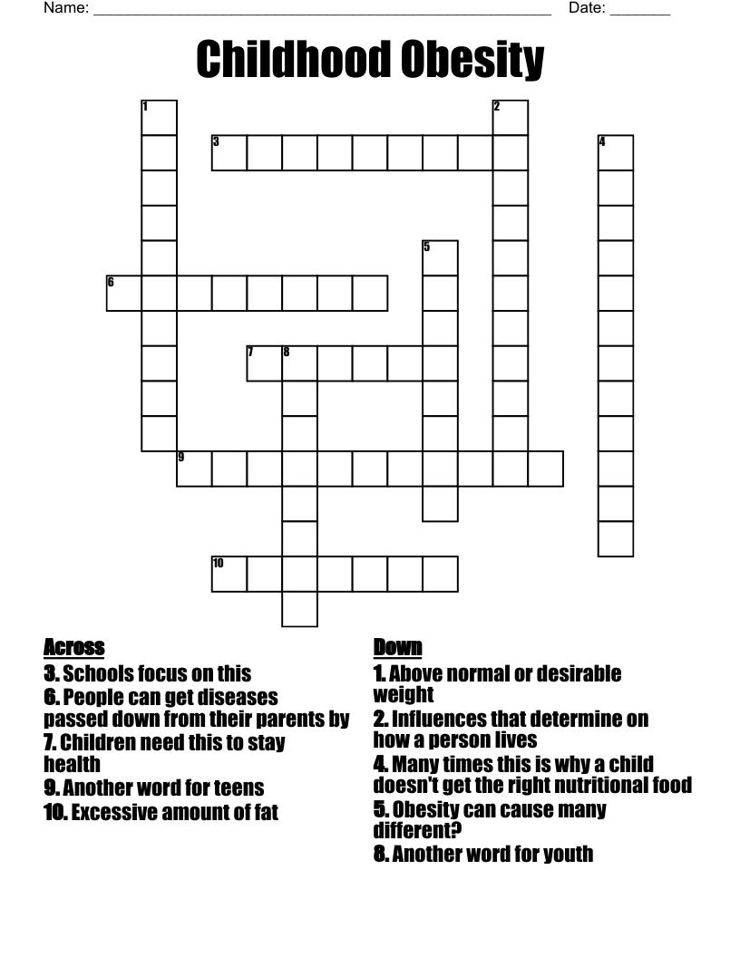 Childhood Obesity Crossword