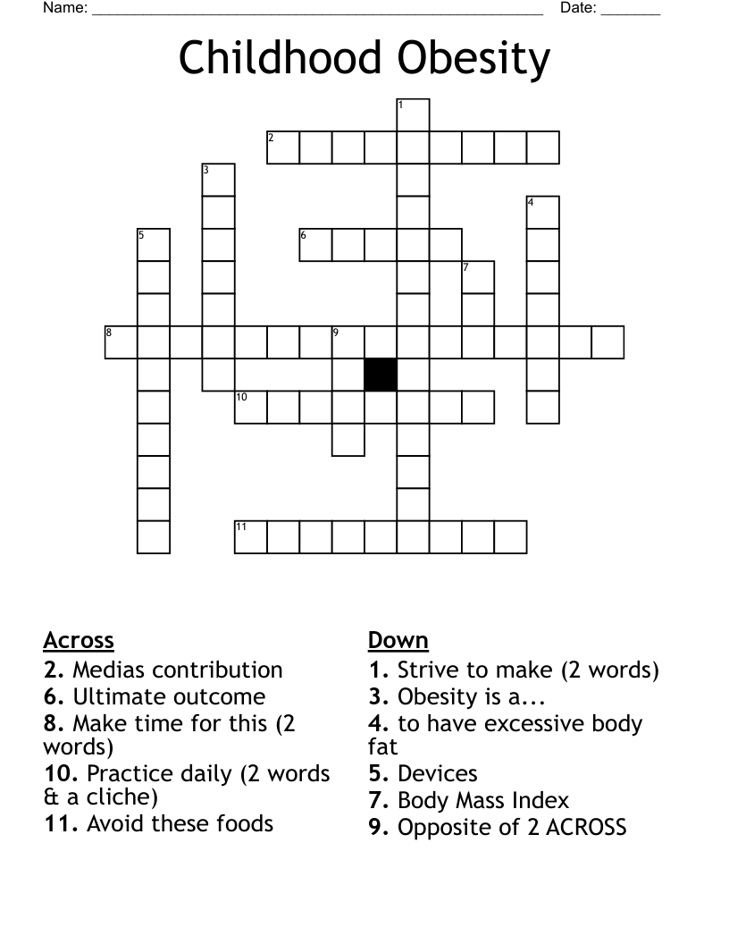 Childhood Obesity  Crossword