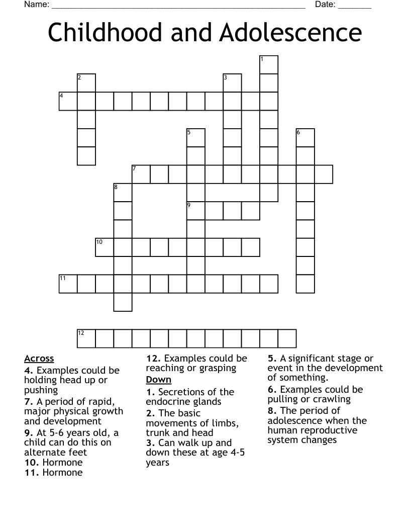 Childhood and Adolescence Crossword
