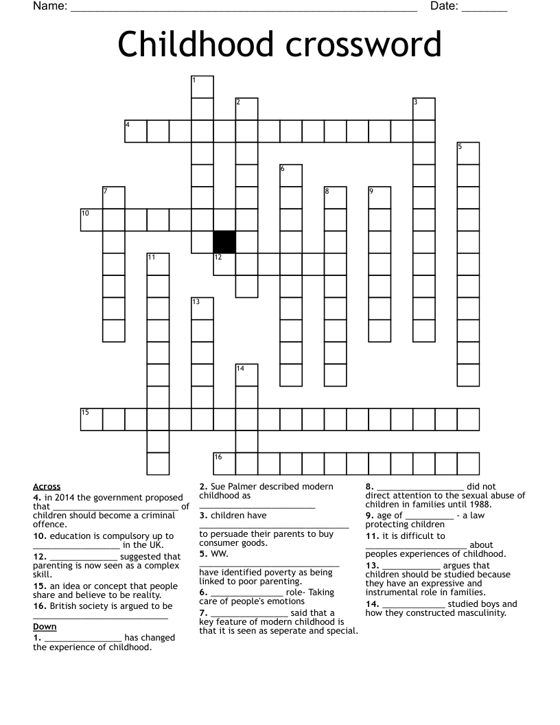 Childhood crossword
