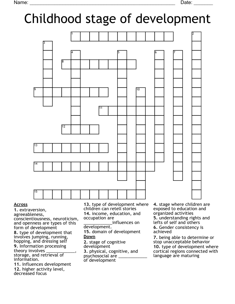 Childhood stage of development Crossword