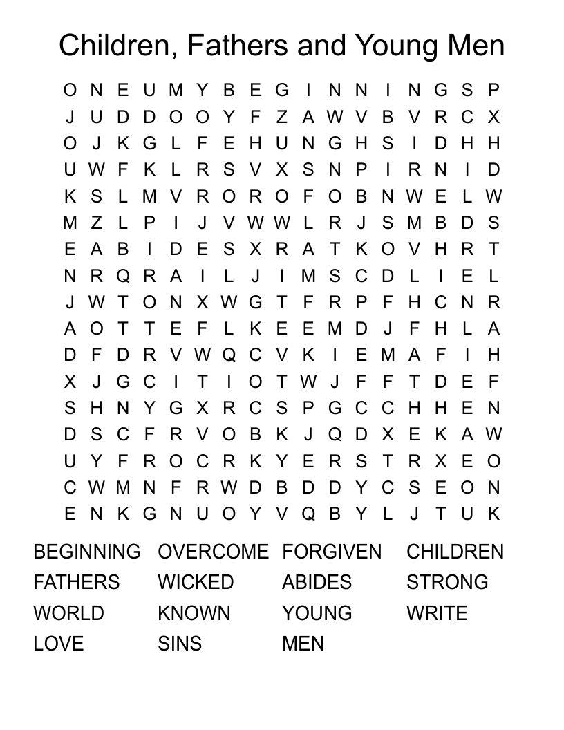 Children, Fathers and Young Men Word Search