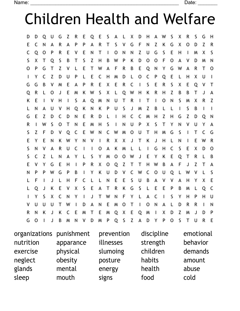 Children Health and Welfare Word Search