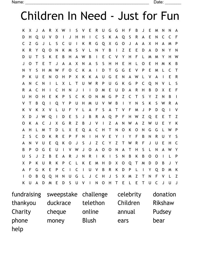 Children In Need - Just for Fun Word Search