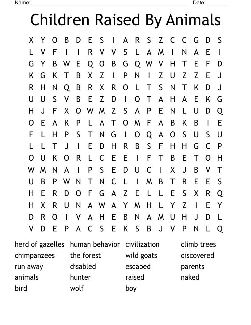 Children Raised By Animals Word Search
