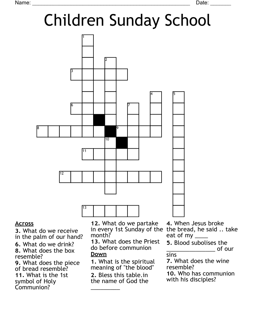 Children Sunday School Crossword
