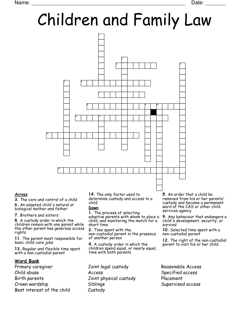 Children and Family Law Crossword