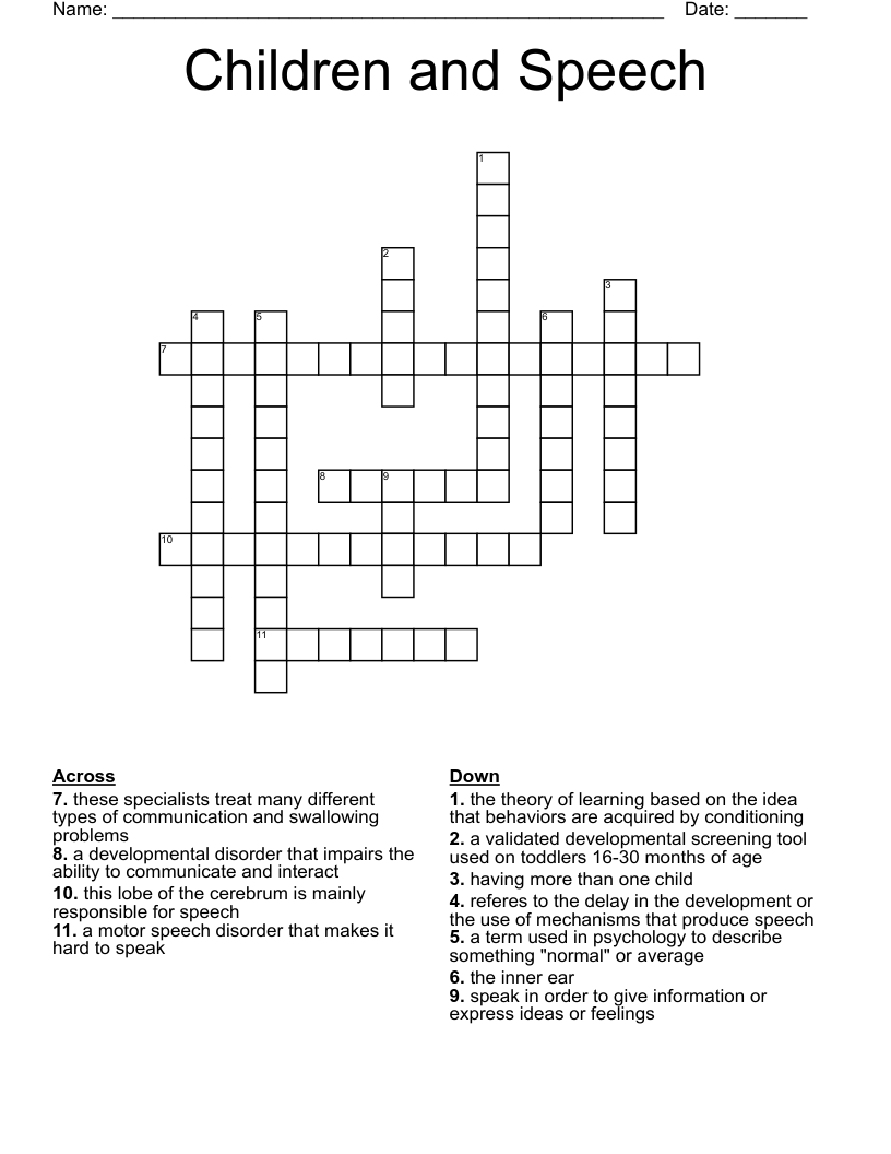 Children and Speech Crossword