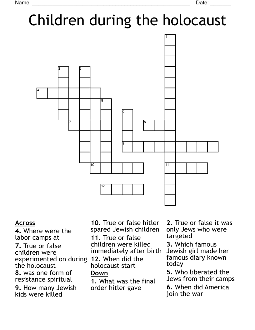 Children during the holocaust  Crossword