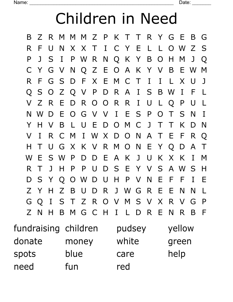 Children in Need Word Search