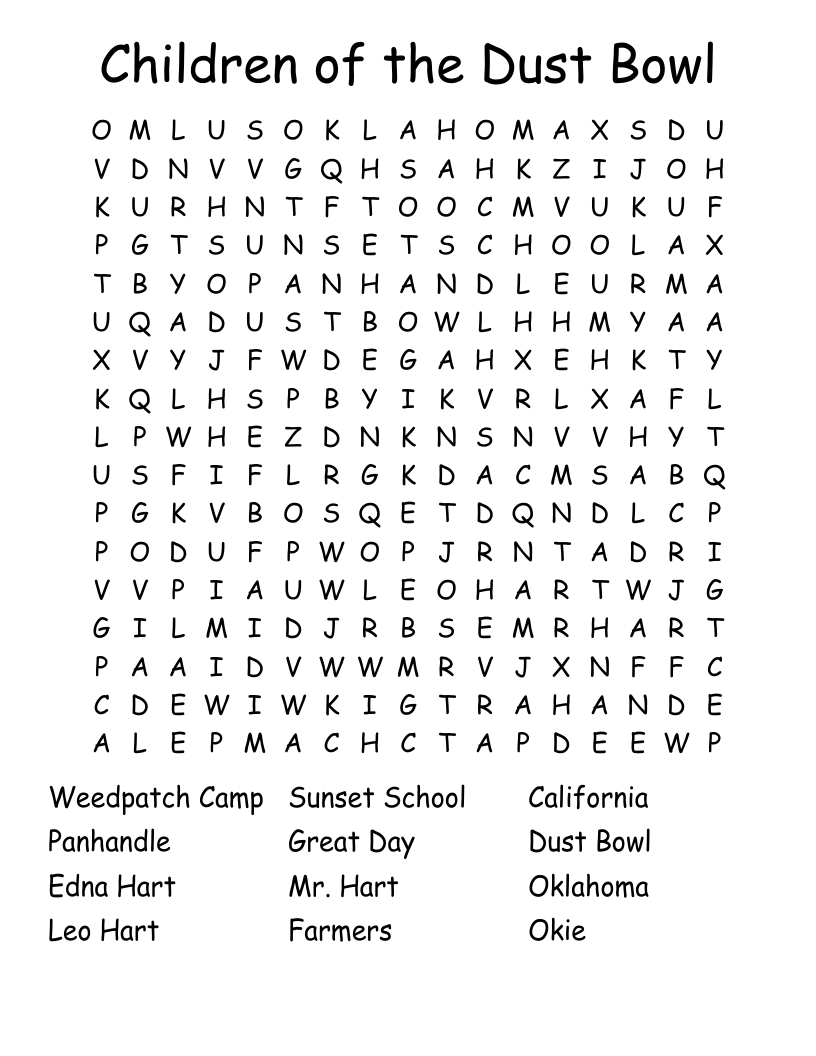 Children of the Dust Bowl Word Search