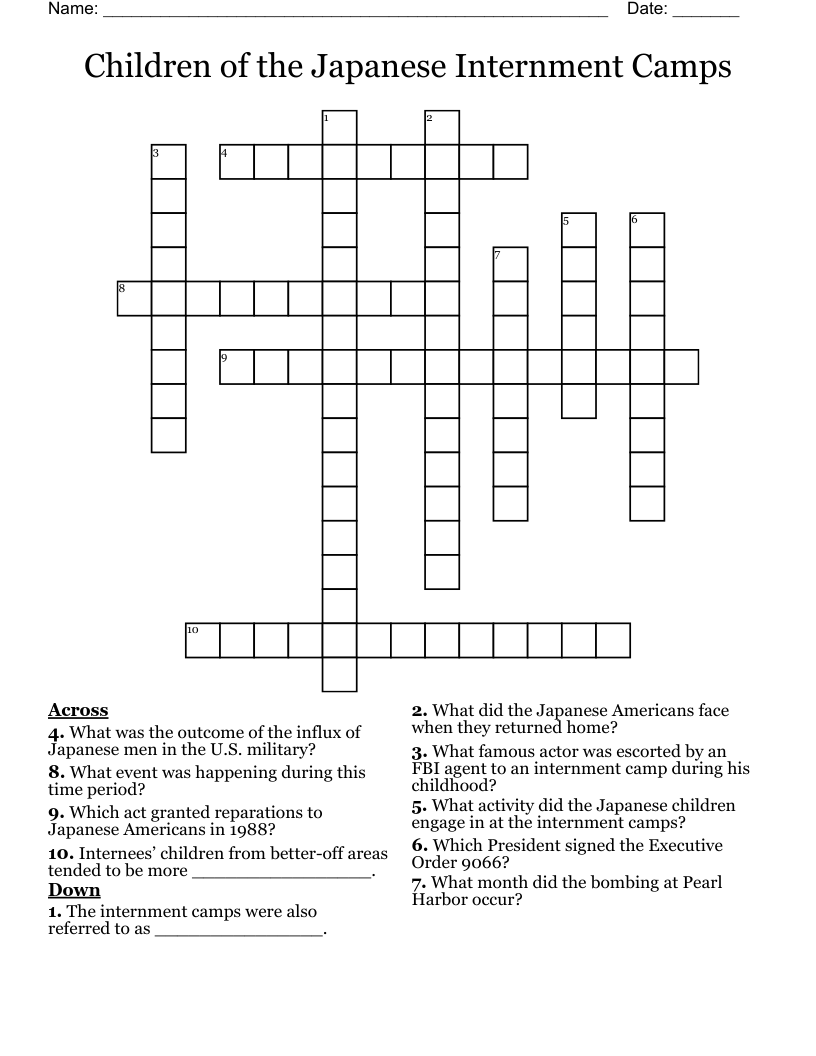 Children of the Japanese Internment Camps Crossword