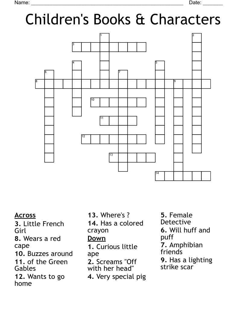 Children's Books & Characters Crossword