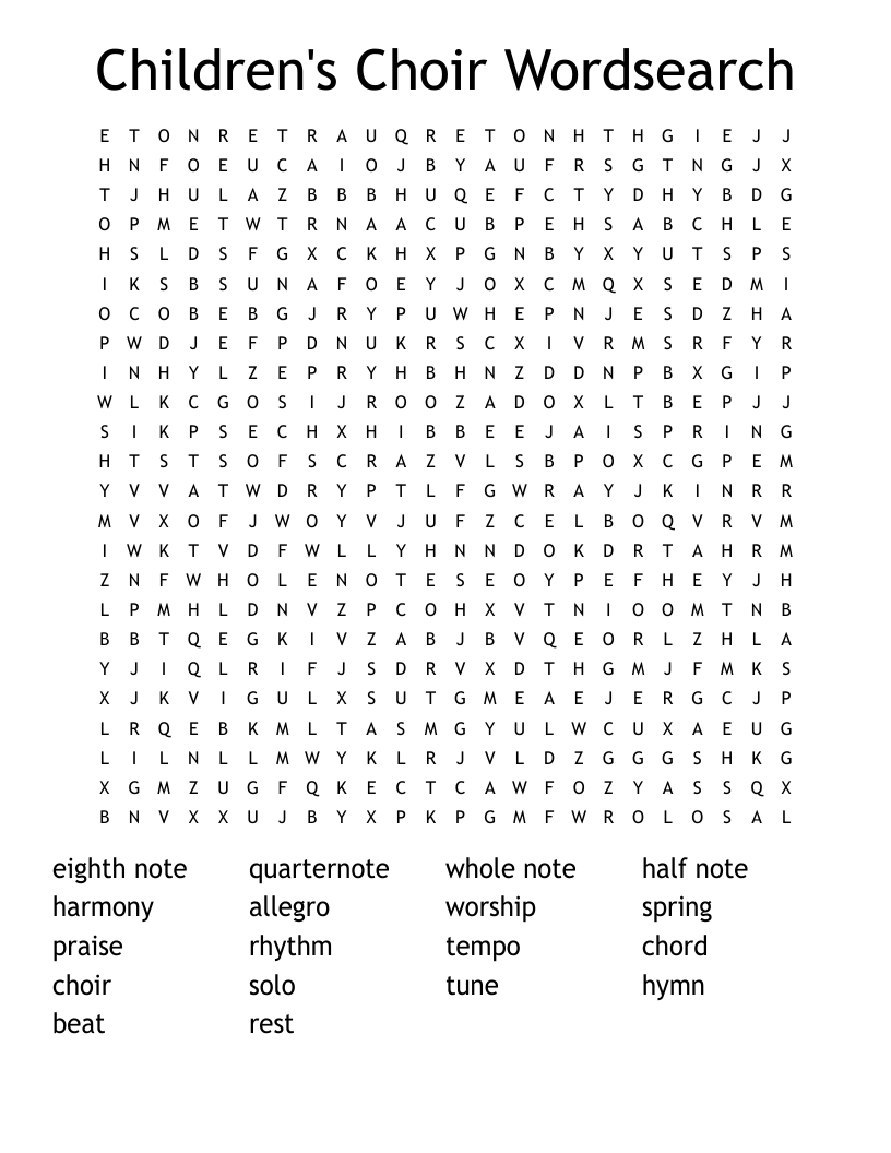 Children's Choir Wordsearch