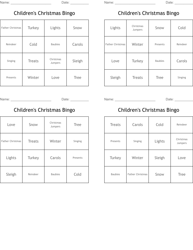 Children's Christmas Bingo