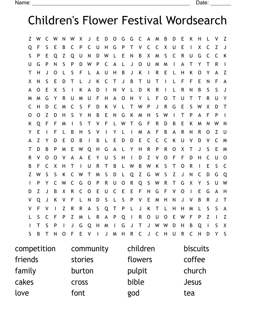 Children's Flower Festival Wordsearch 