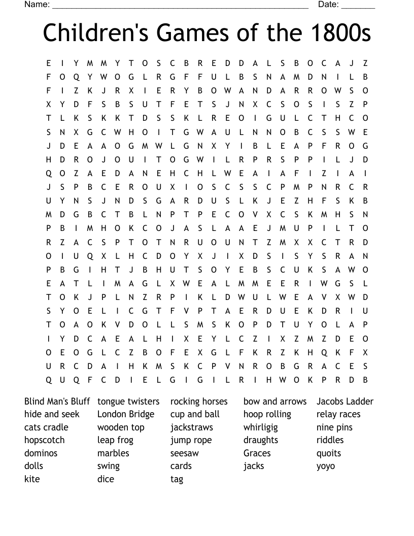Children's Games of the 1800s Word Search