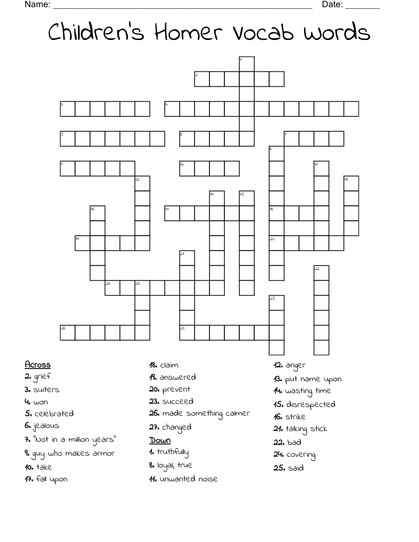 Children's Homer Vocab Words  Crossword