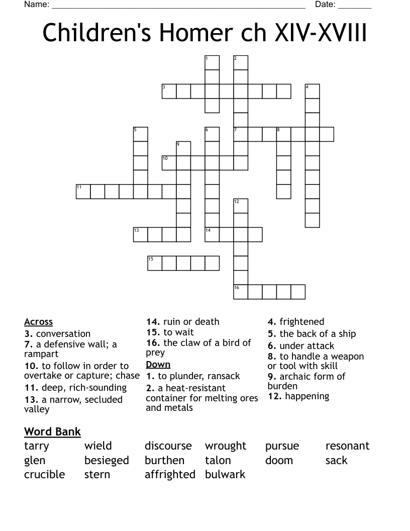 Children's Homer ch XIV-XVIII Crossword