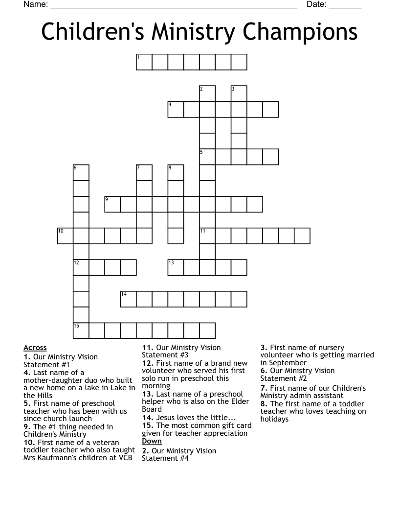 Children's Ministry Champions Crossword