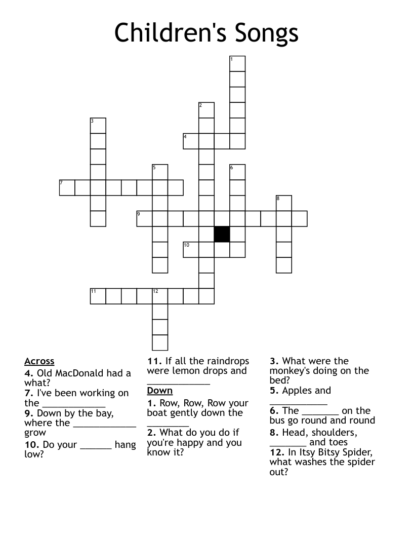 Children's Songs Crossword