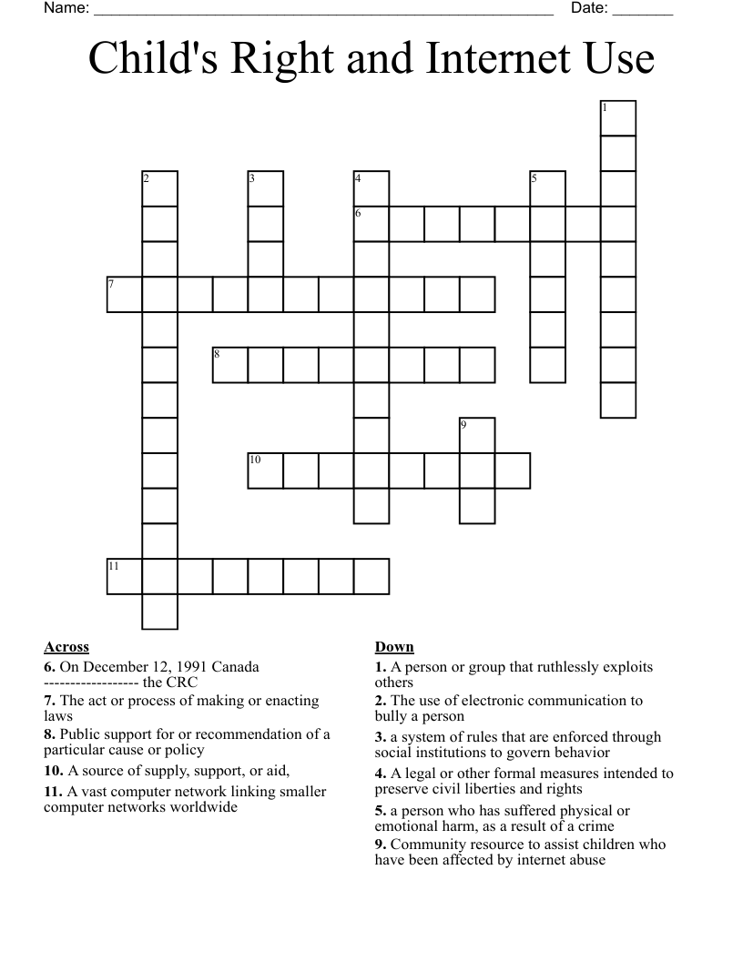 Child's Right and Internet Use Crossword