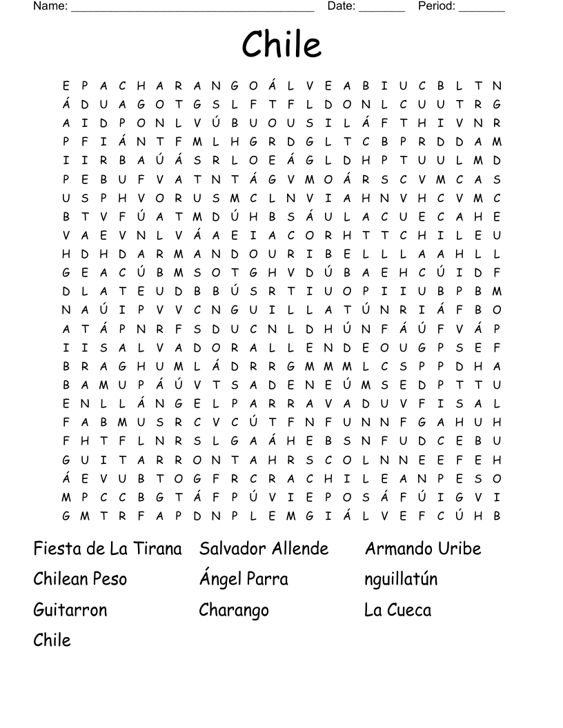 Chile Word Search
