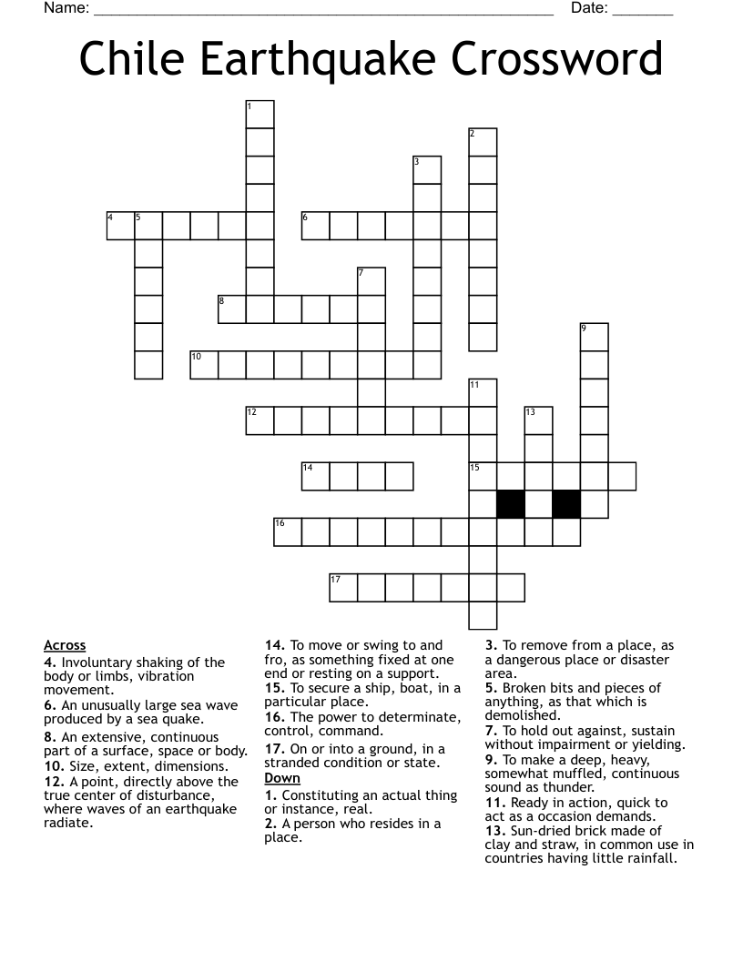 Chile Earthquake Crossword
