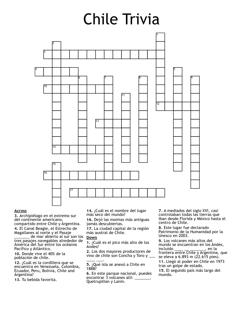 Chile Trivia Crossword