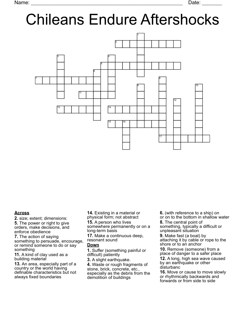 Chileans Endure Aftershocks Crossword
