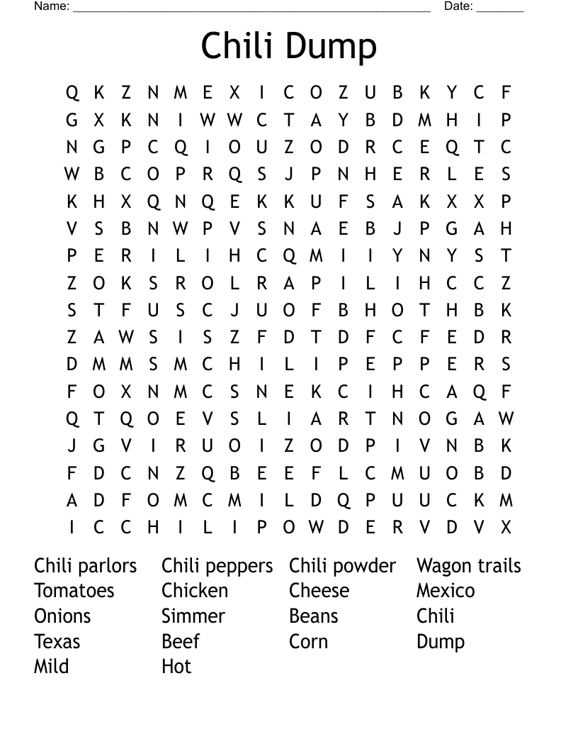 Chili Dump Word Search