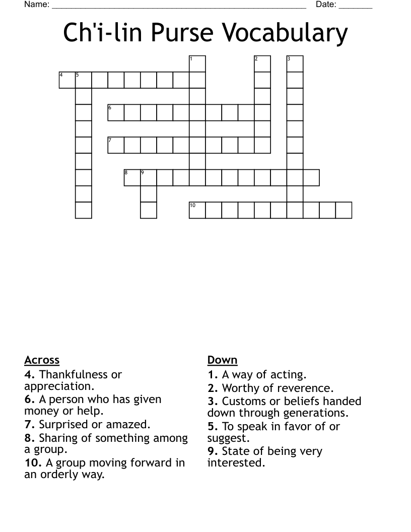 Ch'i-lin Purse Vocabulary Crossword