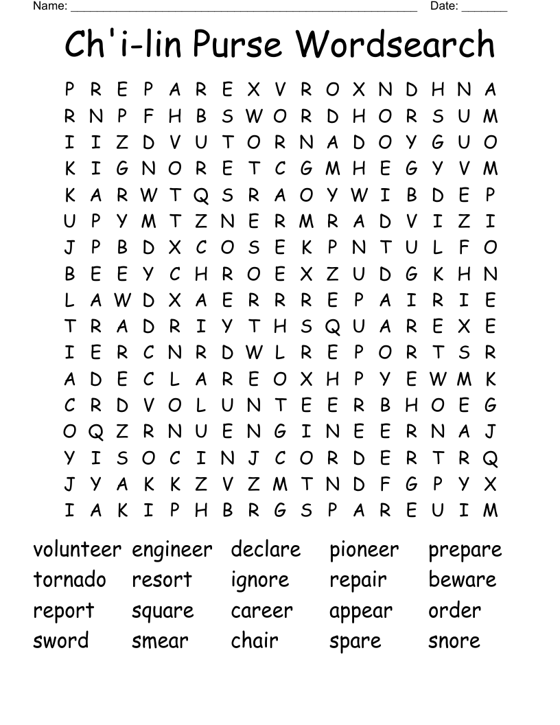 Ch'i-lin Purse Wordsearch