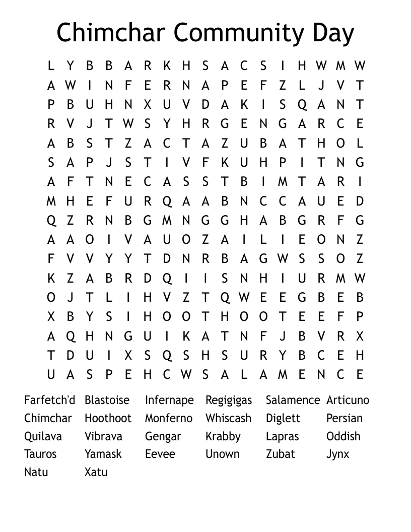 Chimchar Community Day Word Search