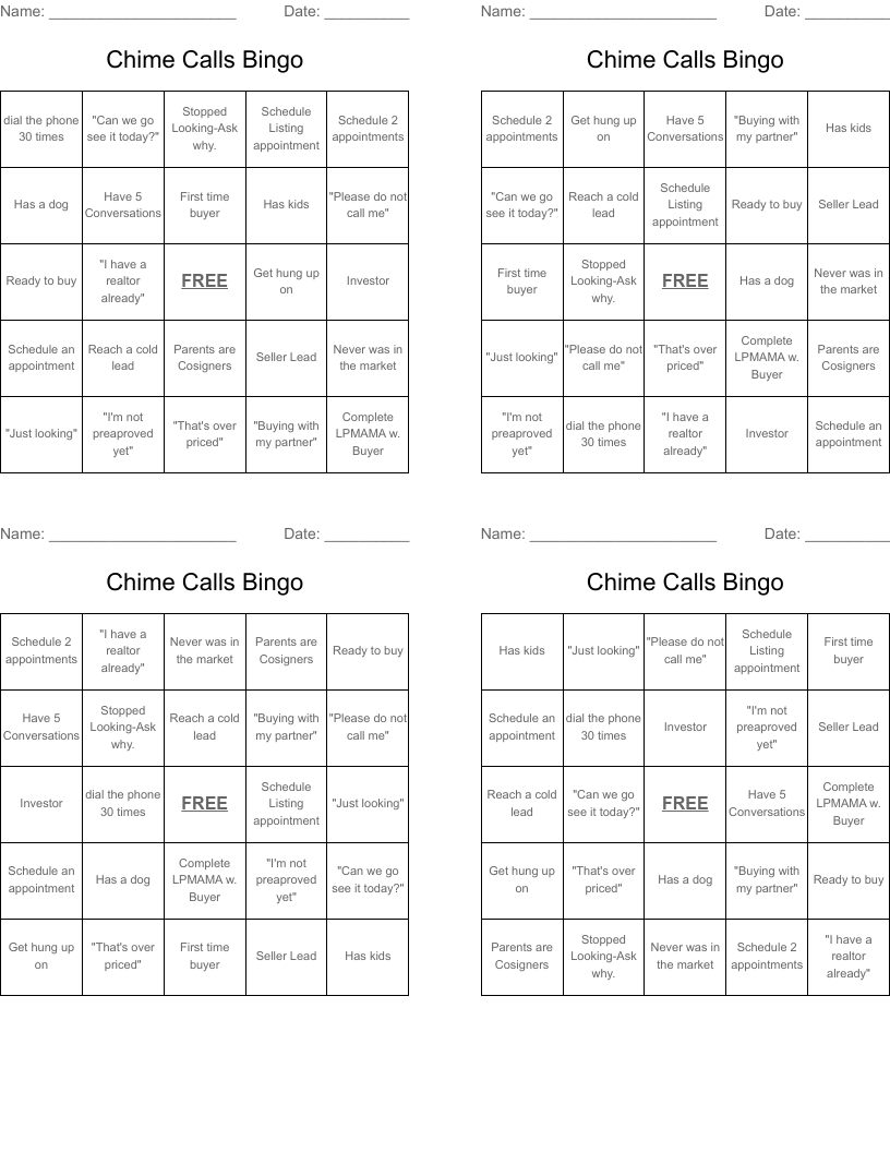 Chime Calls Bingo