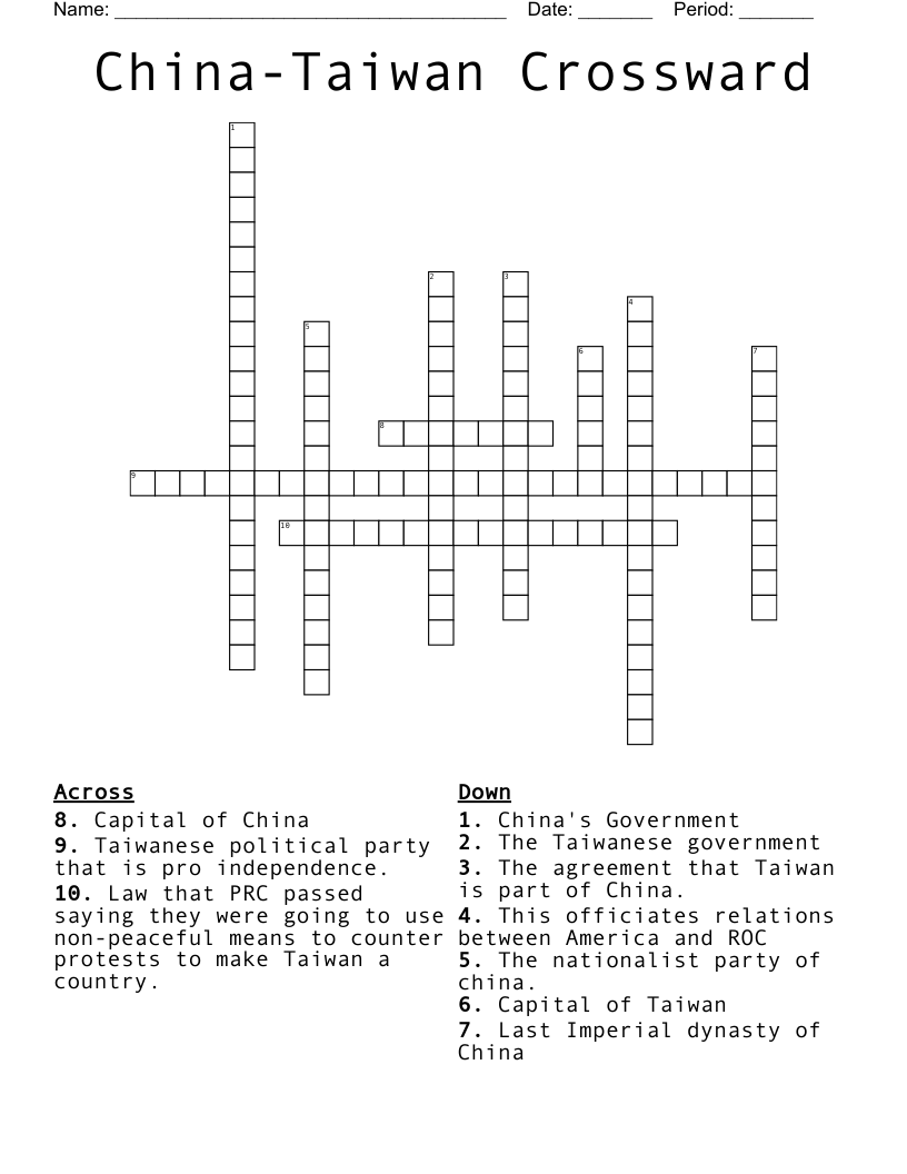 China-Taiwan Crossward Crossword