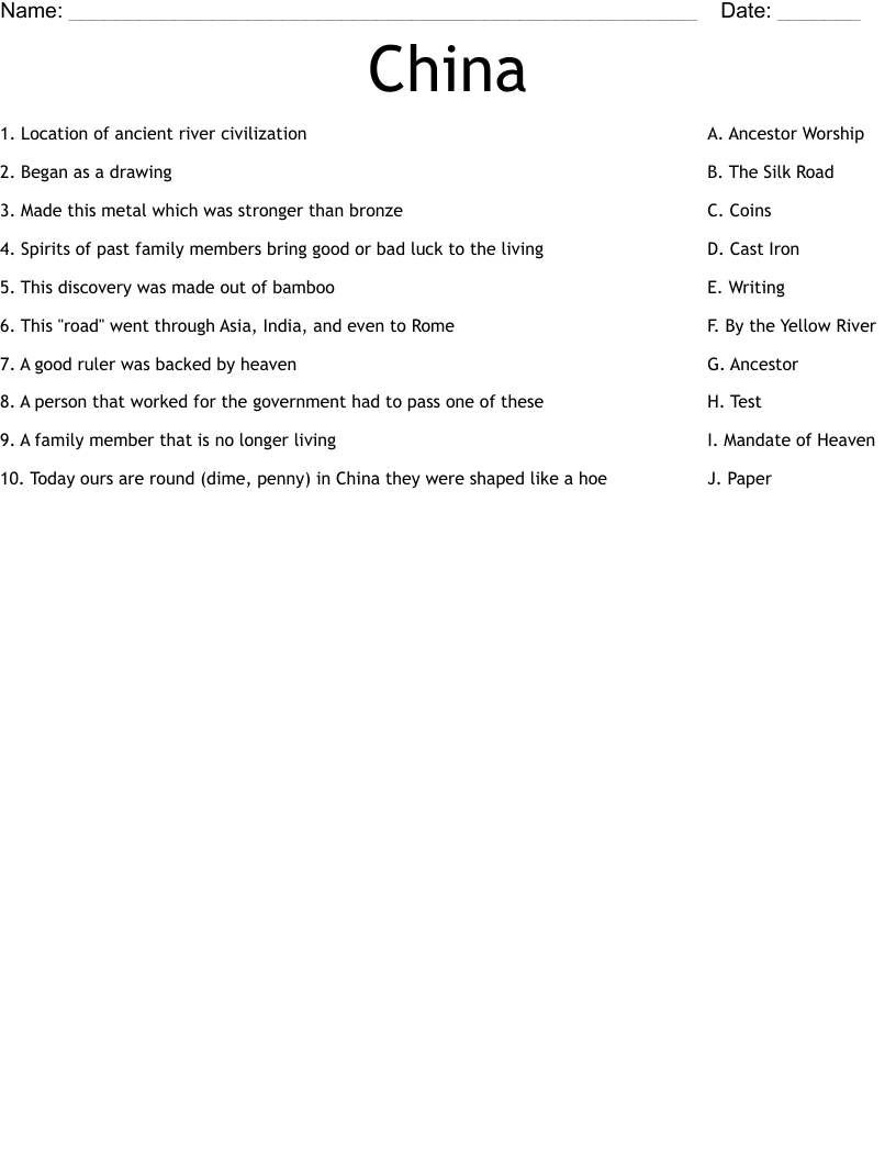 China Worksheet