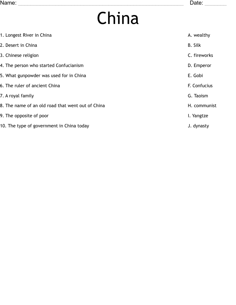 China Worksheet