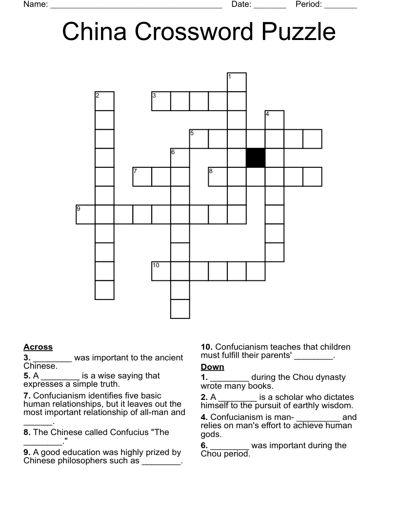 China Crossword Puzzle