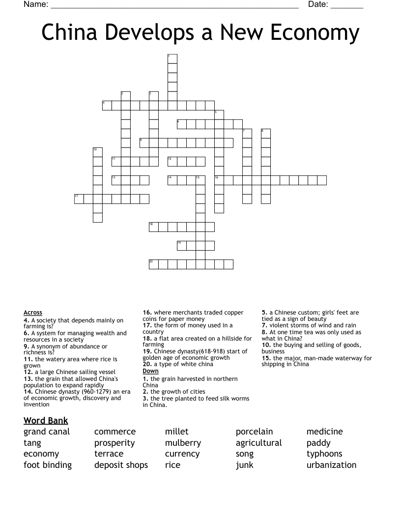 China Develops a New Economy Crossword